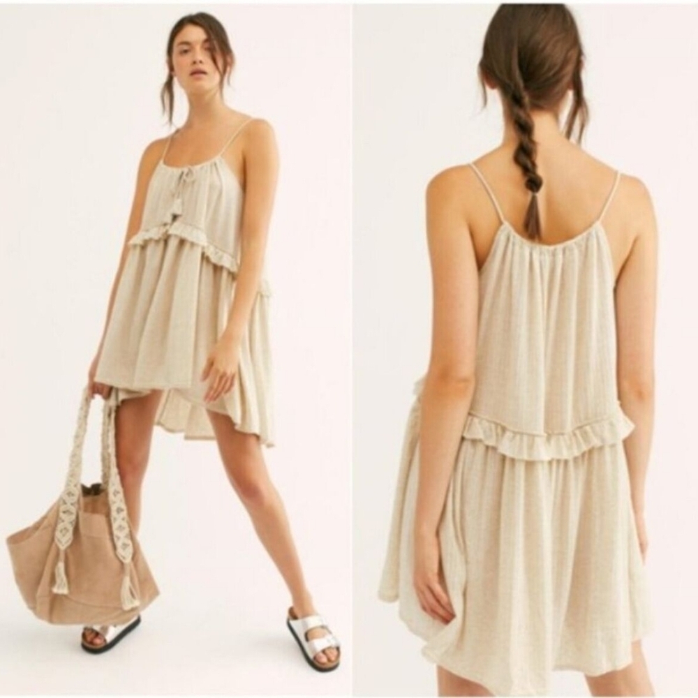 Free People Beach Rosaline Tunic Swing Halter Ruffle Trim Oversized Dress NWOT